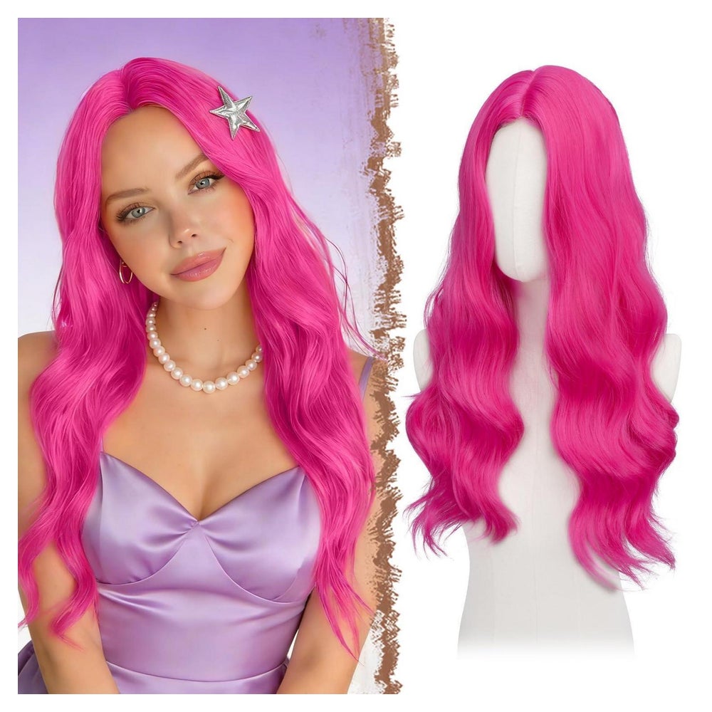 Perücke Spitzenfront Synthetik Wellig Damen Hot Rosa 60 cm w 1 St
