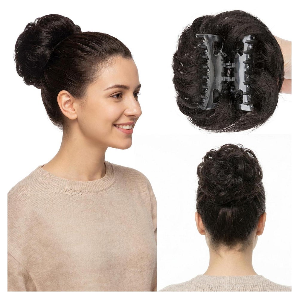 Haarteil Echthaar Messy Bun Dutt Klammer Damen #1B Natürlich 1 St