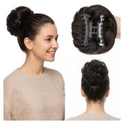 Haarteil Echthaar Messy Bun Dutt Klammer Damen #1B Natürlich 1 St