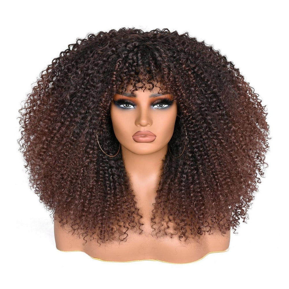Perücke Afro lockig glueless Synthetik 18 Zoll Dunkelbraun 1 St