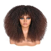 Perücke Afro lockig glueless Synthetik 18 Zoll Dunkelbraun 1 St