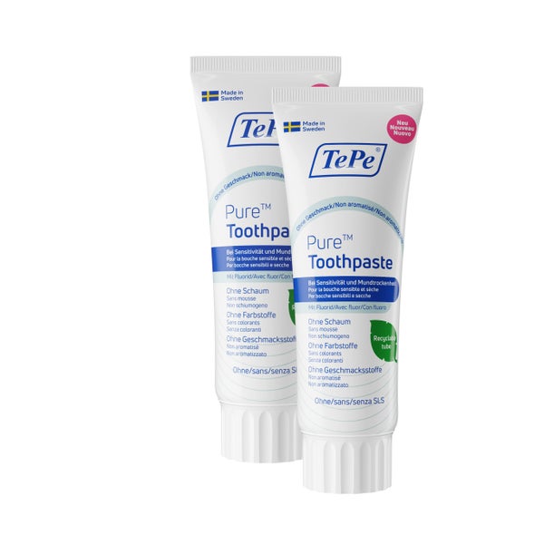 TePe Zahnpasta Pure, Ohne Geschmack 75 ml 2 St