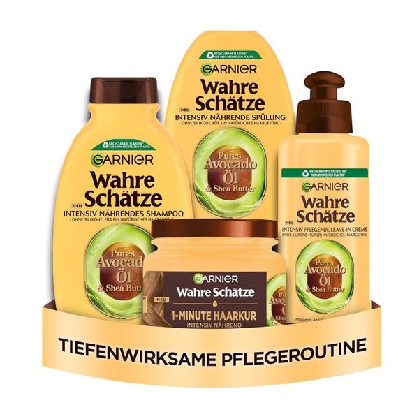 Garnier Wahre Schätze Pflegeset mit Shampoo, Spülung, Maske und Leave-In 1 St