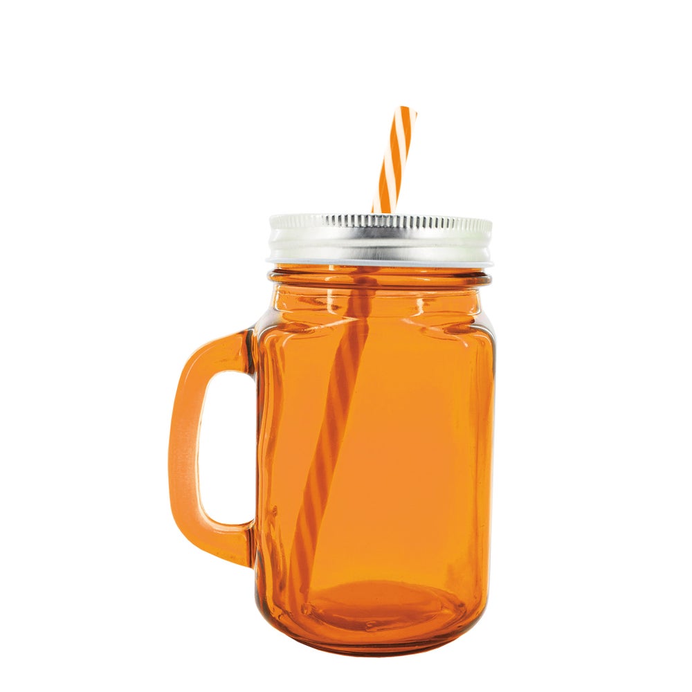 Trinkglas mit Deckel & Strohhalm "Bristi" - orange 1 St
