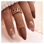 24 Mittel Almond Gold Linien Braun Matte Falsche Nägel Voll 1 St