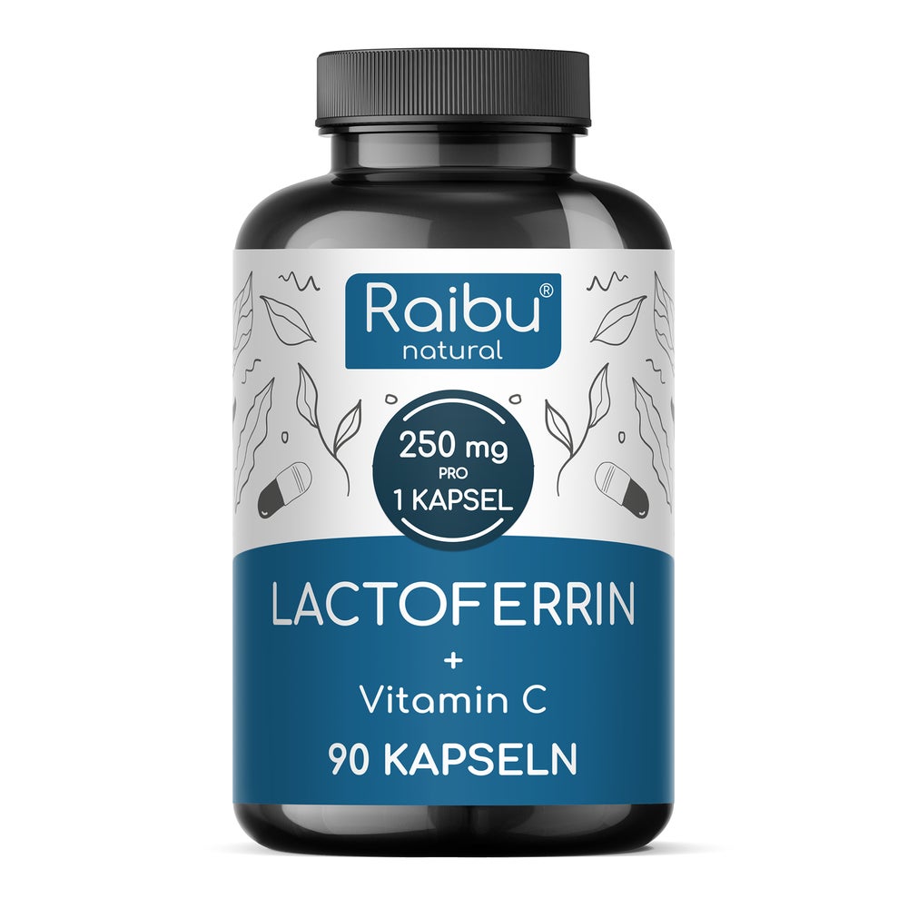 Lactoferrin 250 mg hochdosiert - mit Vitamin C - für Eisenaufnahme & Immunsystem - RAIBU 90 St