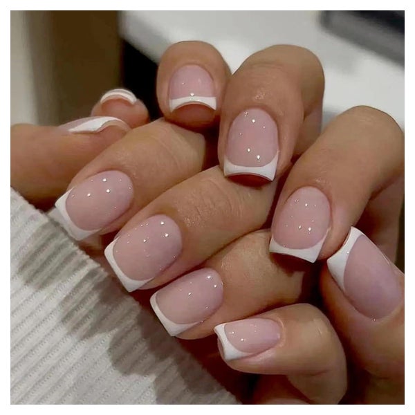 24x JUSTOTRY Pink Weiß Eckig Press on Nails Glossy Kunstnäge 1 St