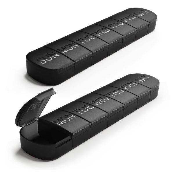 FHORAIN XL Pillendose 14 Fächer, 7 Tage, Schwarz