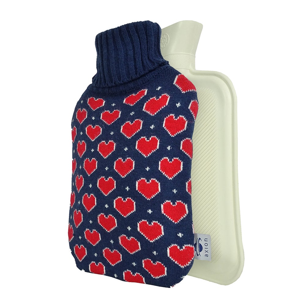 axion® Wärmflasche mit Bezug blau mit Herzen 1 St