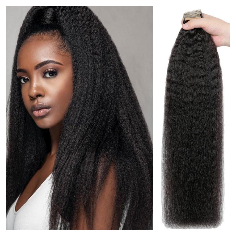 Tape Extensions Echthaar Kinky Straight 1B#-KS 26zoll-66cm(4 1 St