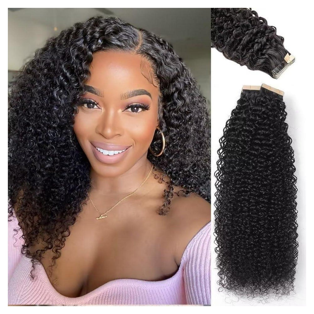 Tape Extensions Echthaar Schwarz Kinky 1B# 18zoll-45.7cm(20e 1 St