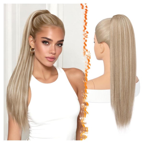 BARSDAR Blond Pferdeschwanz Extension 55cm, Glatt, Synthetik, mit Kordelzug &