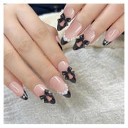 Künstlicher Nagel 24er Set Schwarz Almond French mit Perlen 1 St