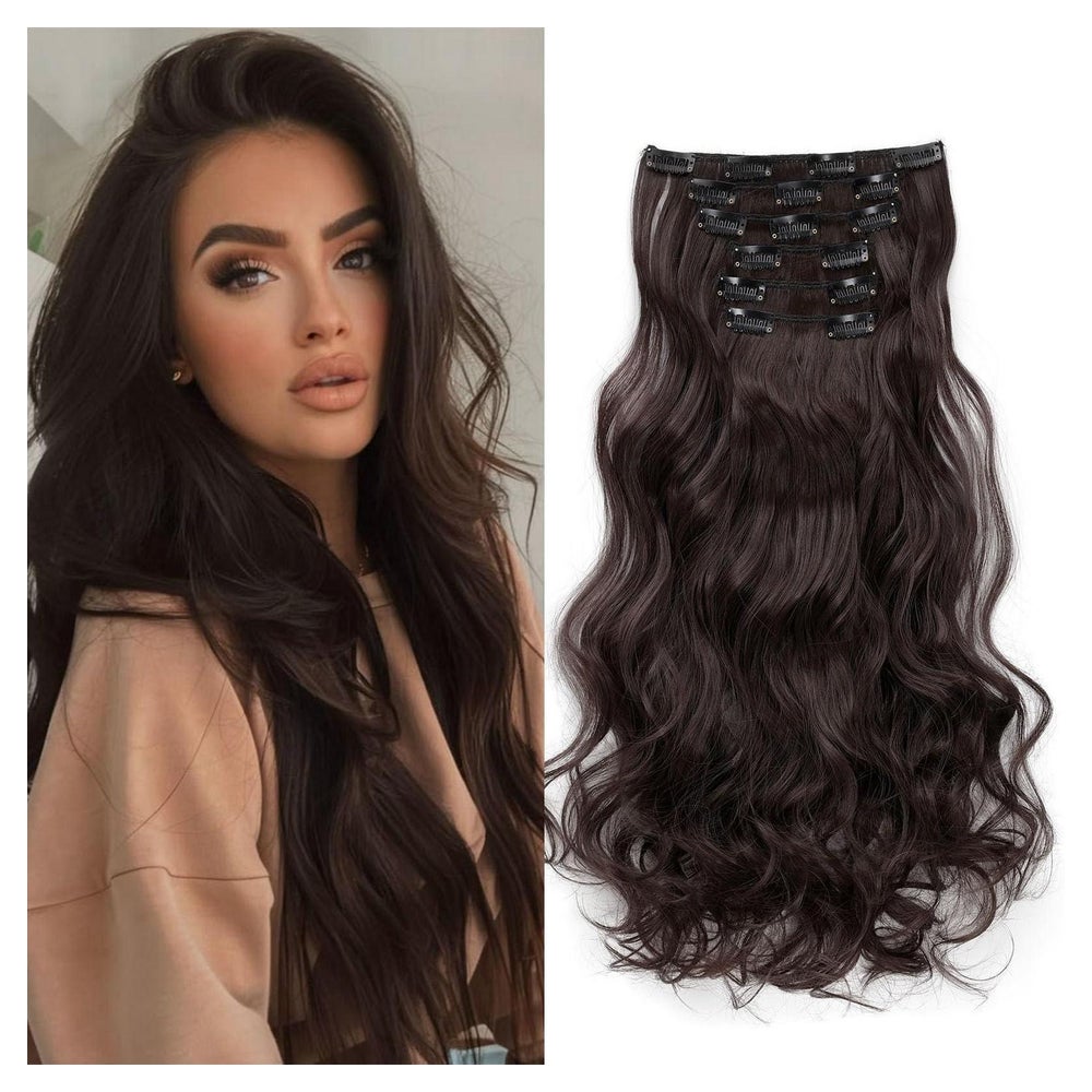 Haarverlängerung Clip in Extensions Gewellt 48 cm Dunkelbrau 1 St
