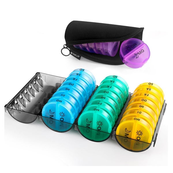 Yaklim Pillenbox 28 Tage, 2 Fächer, mit Reiseetui