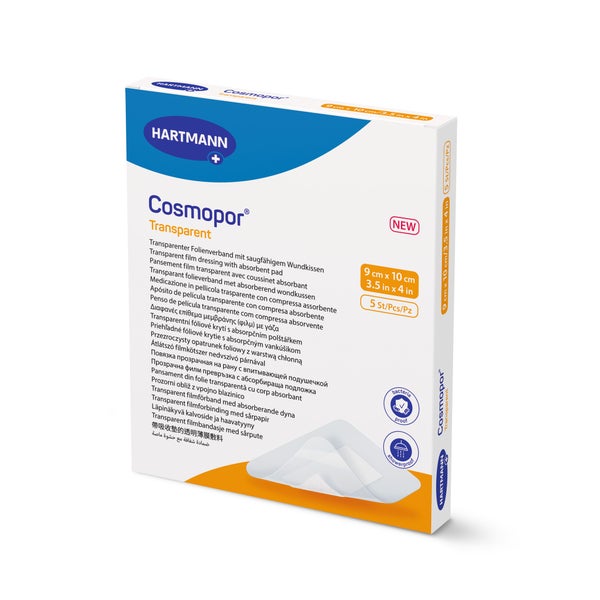 Cosmopor Transparent Folienverband 9x10 Cm Steril 5 St