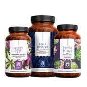 Abendruhe Paket: Paket: Baldrian + Johanniskraut, Magnesium & GABA in einem veganen Bundle - FELSENFEST, KRAFTRESERVE & ABENDRITUAL - NATURTREU®  g