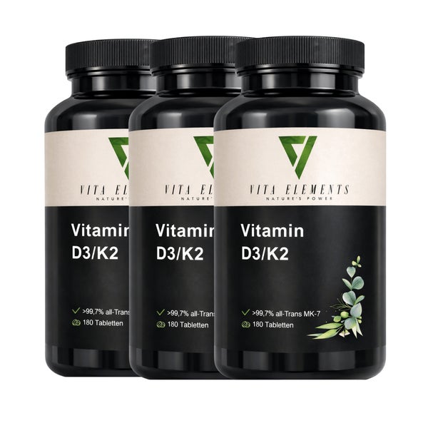 Vita Elements Vitamin D3/K2 Tabletten 3er Set 180 St