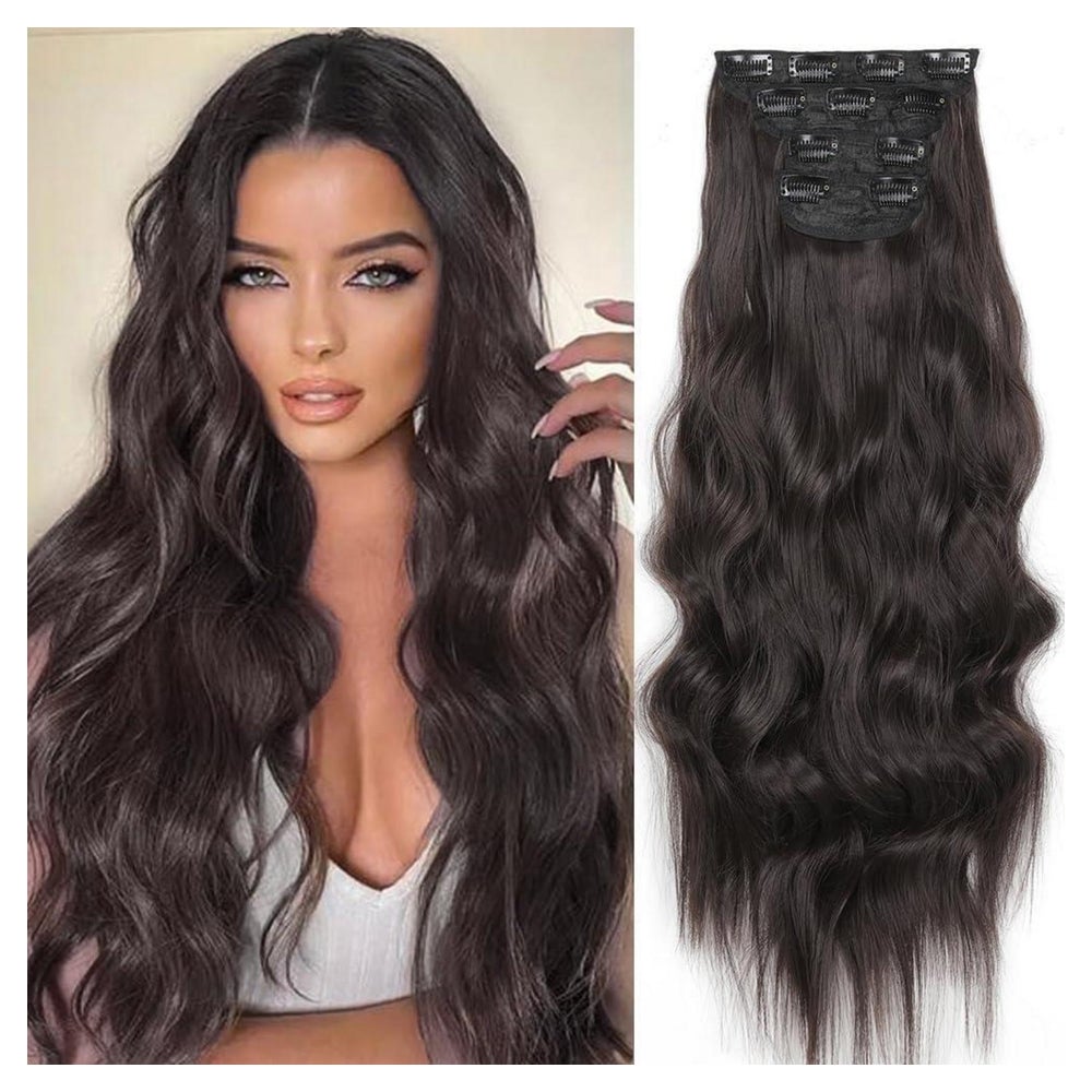 Haarverlängerung Clip In Dunkelbraun Wellig 24Zoll 24 Inch C 1 St