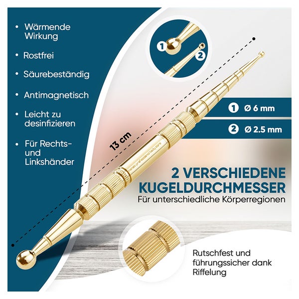 Akupressurstift 13 cm vergoldet Ø 2.5/6 mm Edelstahl 1 St