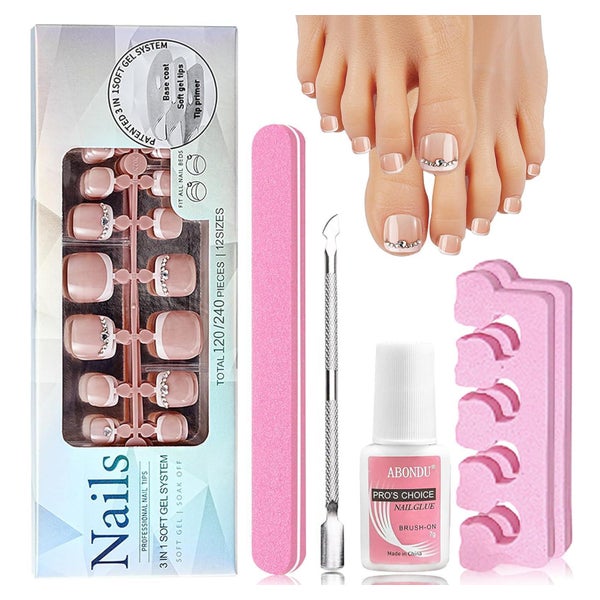 Falsche Fußnägel 120Stück Französisch Nackt French 1 ml (1er 1 St