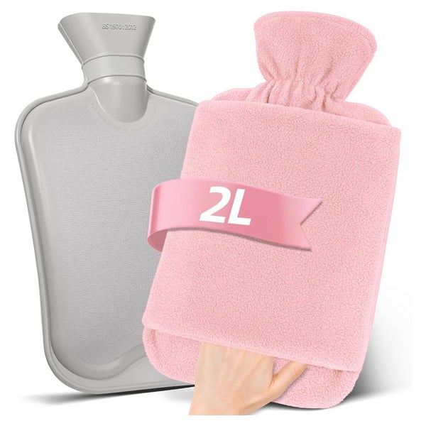 Wärmflasche 2L Vliesbezug Auslaufsicher Naturkautschuk Rosa 1 St