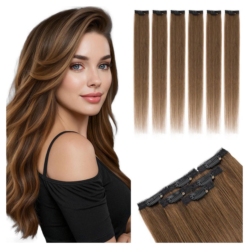 Clip in Extensions Echthaar 6 Stück 04 Schokoladenbraun 25cm 1 St