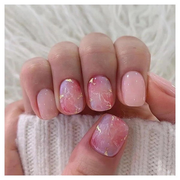 Kunstnägel PressOn 24 Kurz Eckig Acryl French Rosa &amp; Gol 1 St