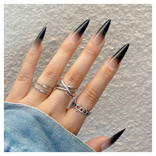 Nägel künstliche Stiletto schwarz 24 Stück 12Black&amp;Stile 1 St