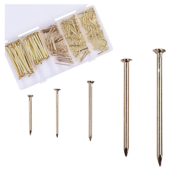 OMOTOOL Nägel Sortiment Set (300 Stück), vermessingte Nägel, 5 Größen