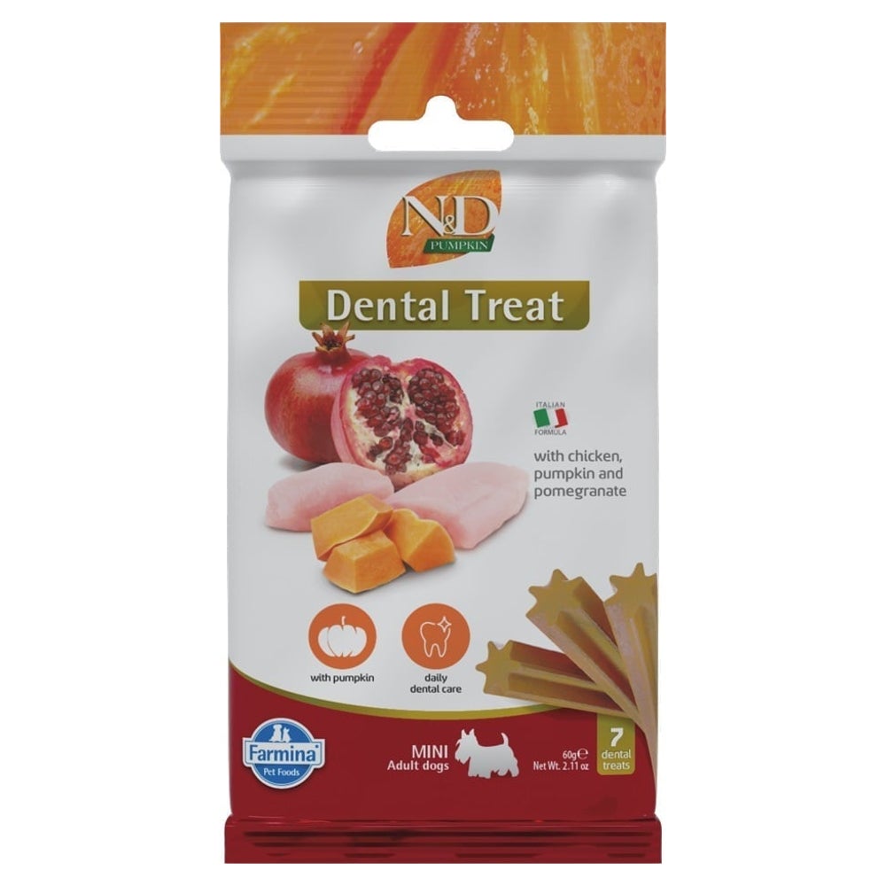 FARMINA N&D Pumpkin Dental Treat Chicken Pomegranate Mini (7 szt) Zahnpflege-Leckerli für kleine Hunderassen 0,06 kg
