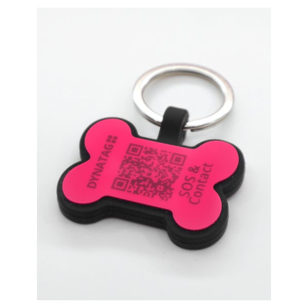 Hundemarke Knochenform Silikon Rosa – QR-Code Tier-ID mit Online-Profil 1 St