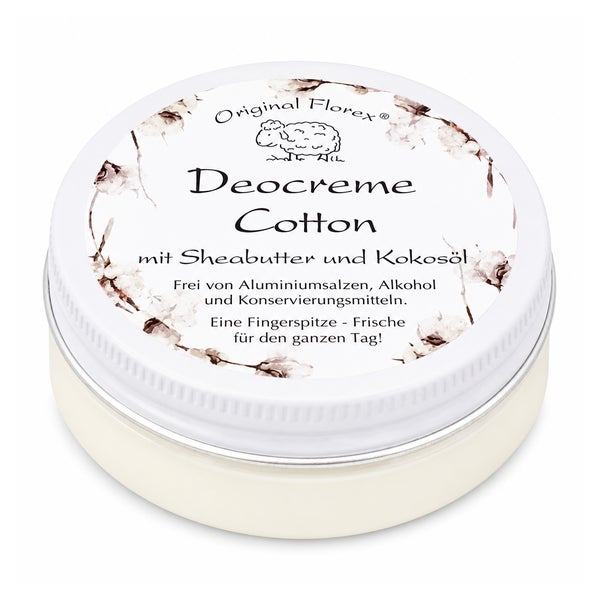 Florex Deocreme Cotton – Aluminiumfreie Deocreme mit Sheabutter, Kokosöl & Zink | Vegan 40 ml
