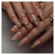 24 Stück Mandel Press On Nails Mittel Länge Gold Linie Nagel 1 St