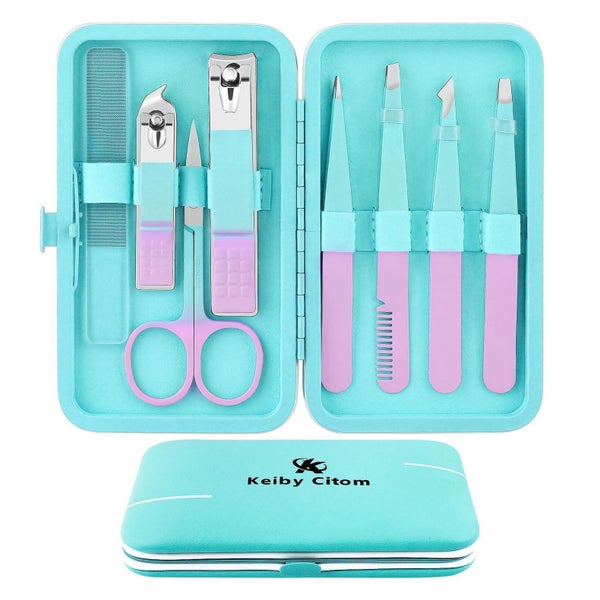 Keiby Citom 8-teiliges Präzisionspinzetten-Set für Gesichtshaar, Violett/Cyan