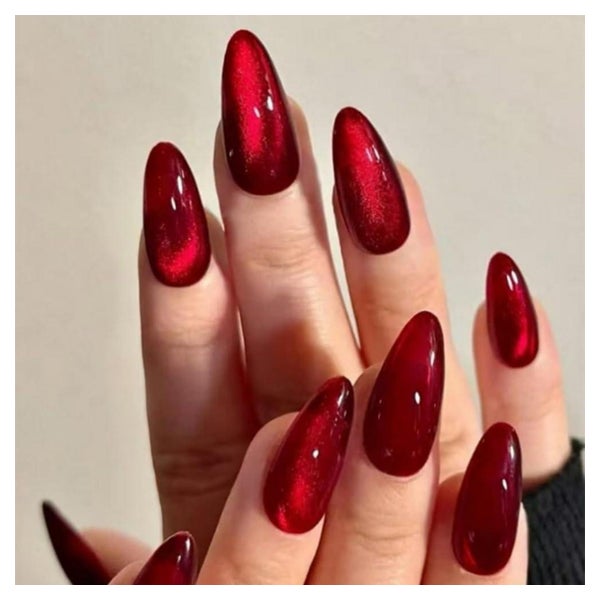 Kunstnägel Dunkelrot Cat Eye Mandel Kurz 24 Stück 18red&amp; 1 St
