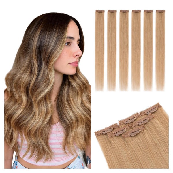 MY-LADY Clip in Echthaar Extensions, 55cm, Dunkelblond (#27), Glatt, 6 Stück