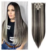 Clip in Extensions Echthaar 8 Tressen 18 Clips 66 cm Schwarz 1 St