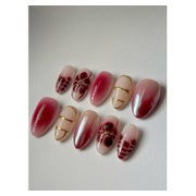 Künstliche Nägel Kurz Almond Burgundy Gold Nagelkleber YH2 1 St