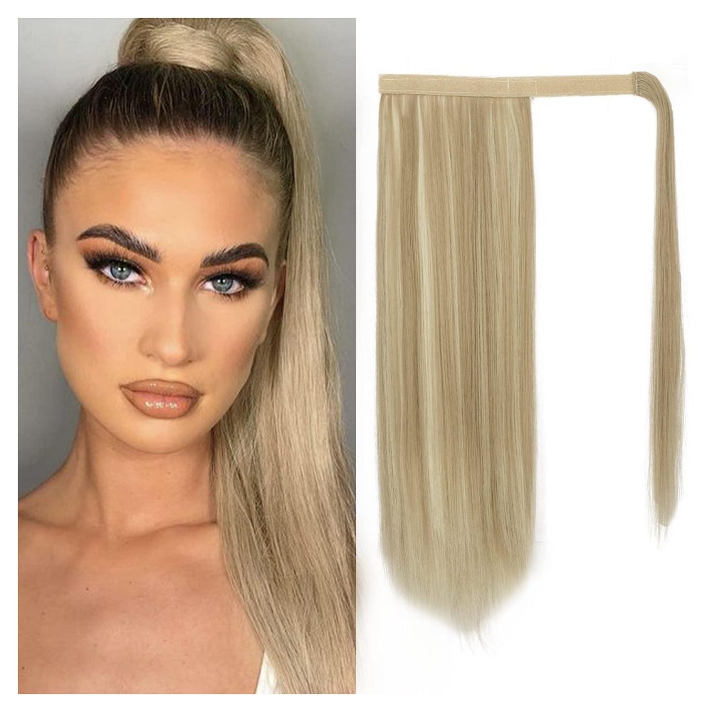 Pferdeschwanz Haarteil Wrap Clip 46cm Helles Aschblond Bleic 1 St
