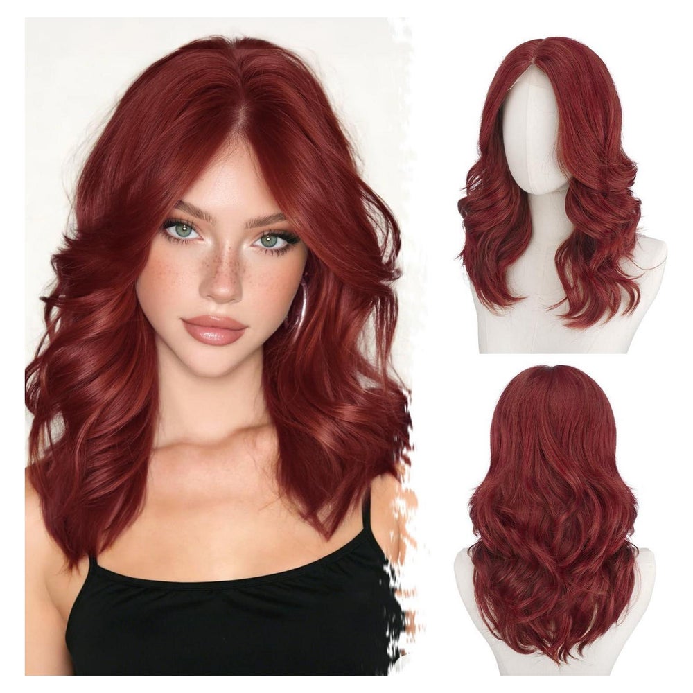 Perücke Wellen Layer Curtainpony Synthetik Damen Kupfer Rote 1 St