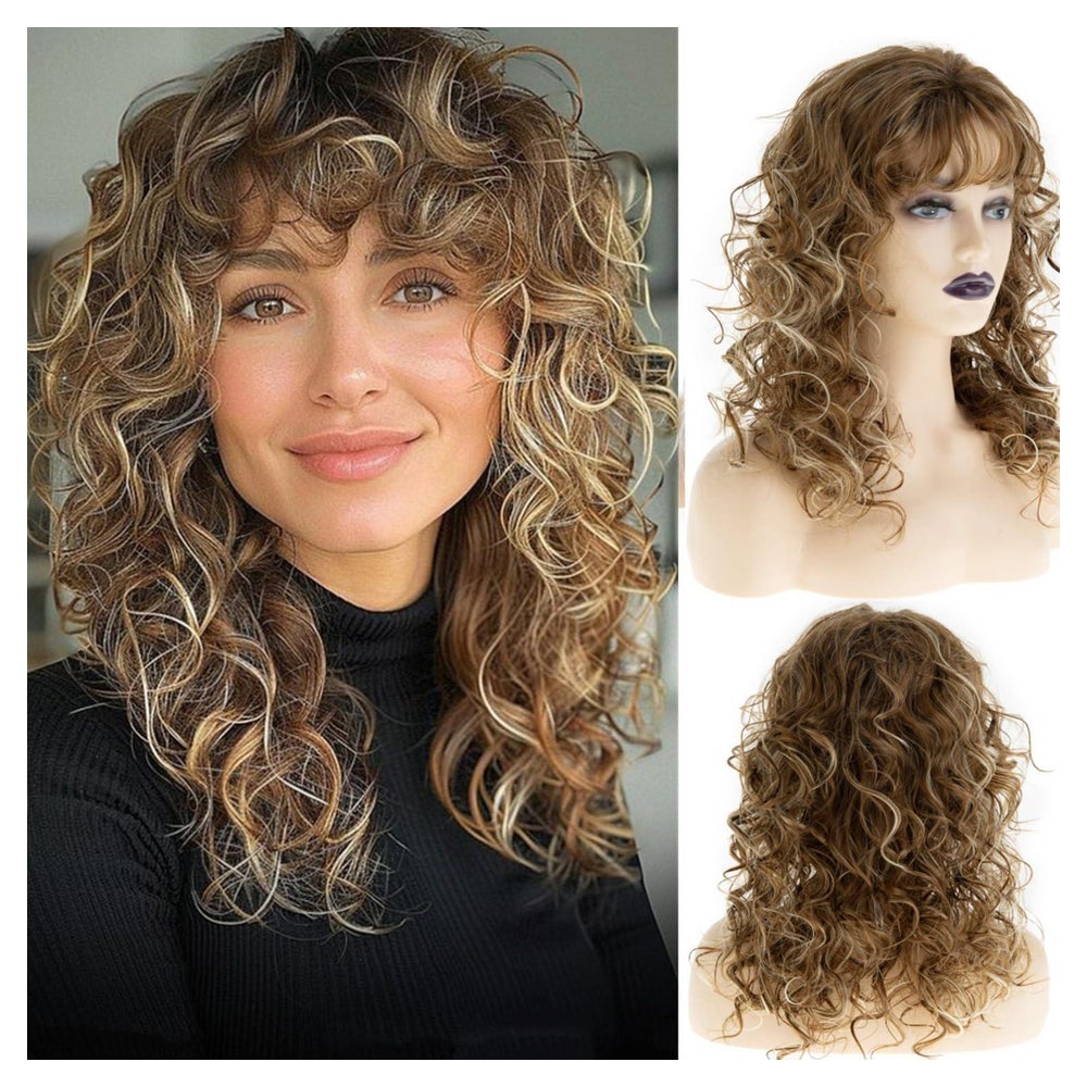 Perücke wellig schulterlang blond braun Synthetik 57cm 1 St