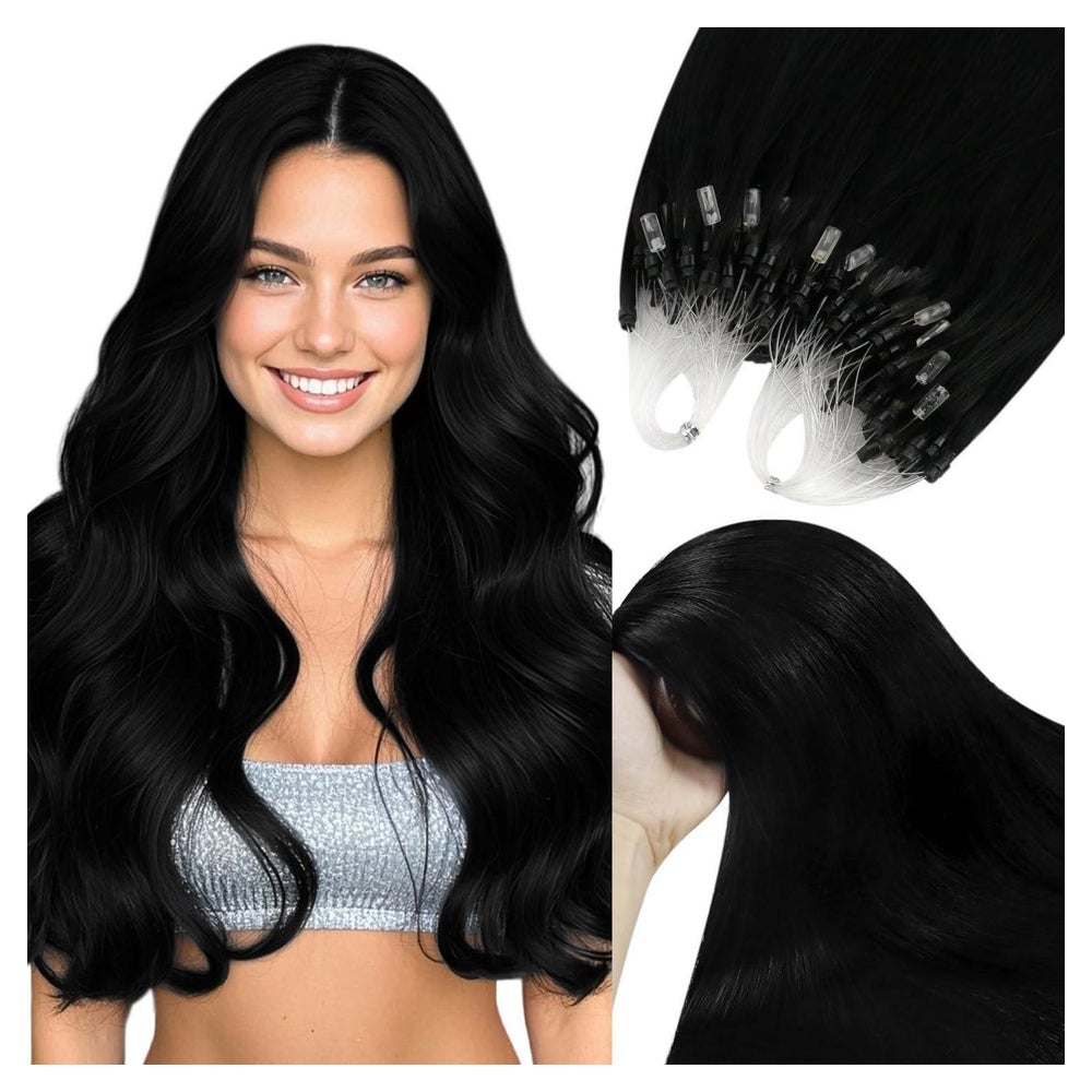 Haarverlängerung Echthaar 35 cm-Micro 4-Micro-2-#Tiefschwarz 1 St