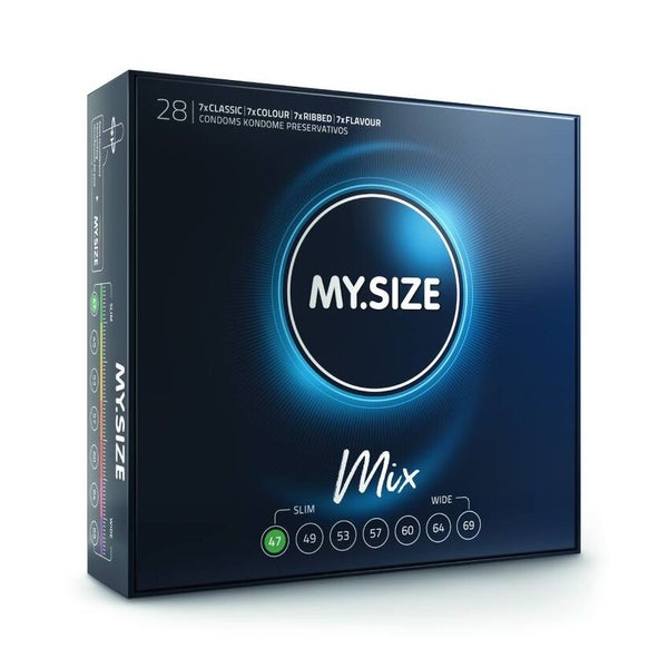 «47mm MIX» Kondome: 28er Pack, glatt, gerippt, aromatisiert (28 Kondome) 28 St