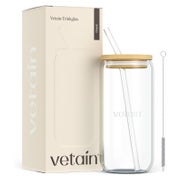 VETAIN Trinkglas 500ml - mit Bambusdeckel & Glasstrohhalm 1 St