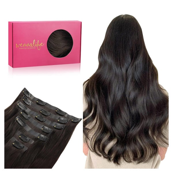 WENNALIFE Nahtlose Clip In Extensions Echthaar 45cm 130g Dunkel Braun