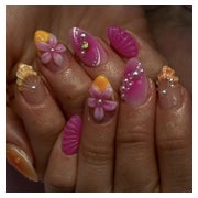Künstliche Fingernägel Kurz Almond French 3D Blumen Pearl FC 1 St
