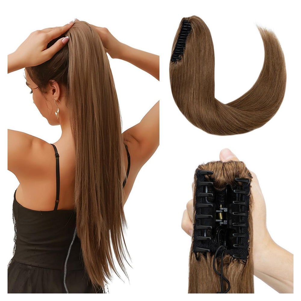 Pferdeschwanz Extensions Echthaar Haarteile Klammer 40cm #6 1 St
