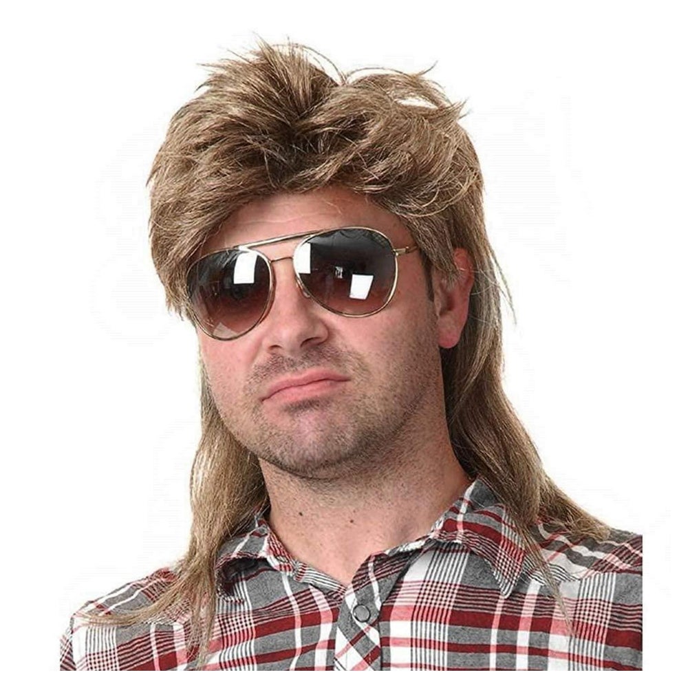 Perücke Herren Vokuhila Mullet 80er hellbraun synthetisch C3 1 St