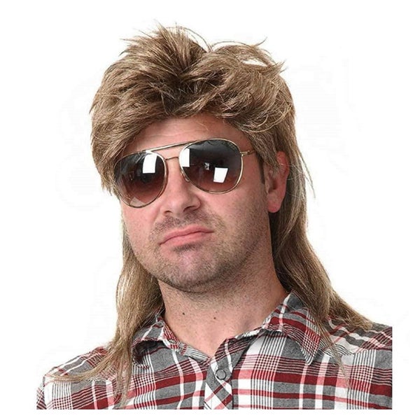 Perücke Herren Vokuhila Mullet 80er hellbraun synthetisch C3 1 St